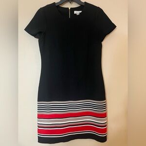 Calvin Klein Black Dress with Red and White Stripes